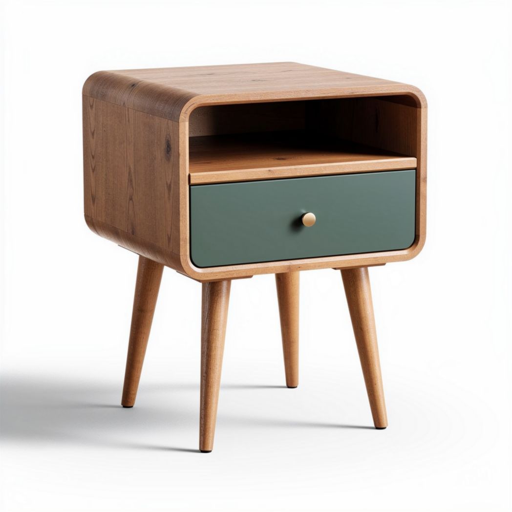 Wooden bedside table with green drawer and open shelf 45 x 40 x 50cm