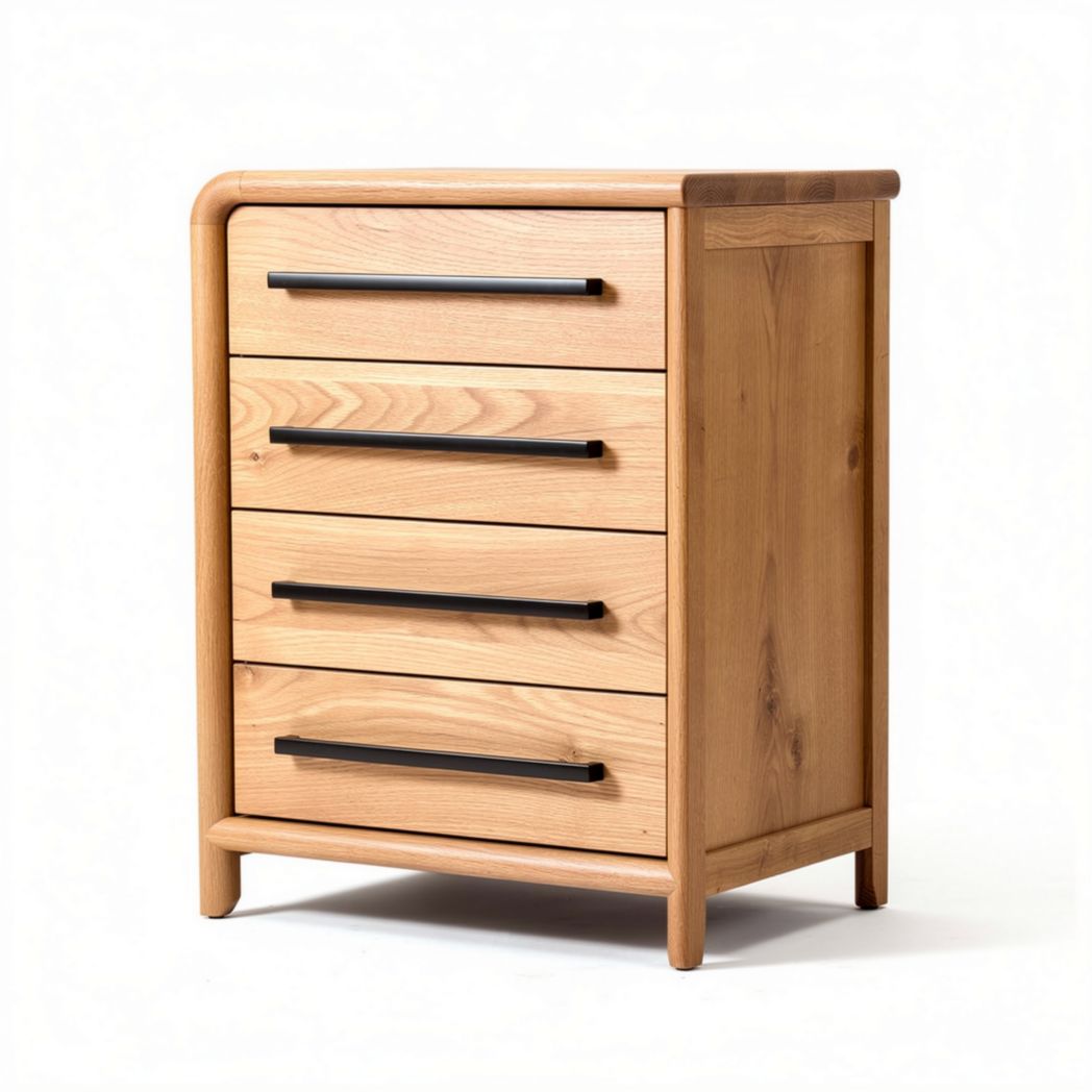 Wooden nightstand with four drawers and black metal handles 40 x 40 x 80cm