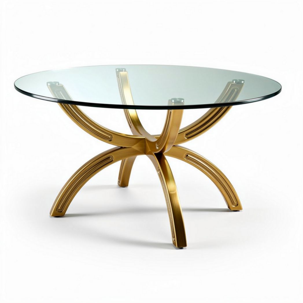 Glass top coffee table with golden metal base and modern design 100 x 100 x 75cm