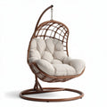 Hanging rattan chair with cushion for indoor and outdoor use beige 100 x 85 x 120cm