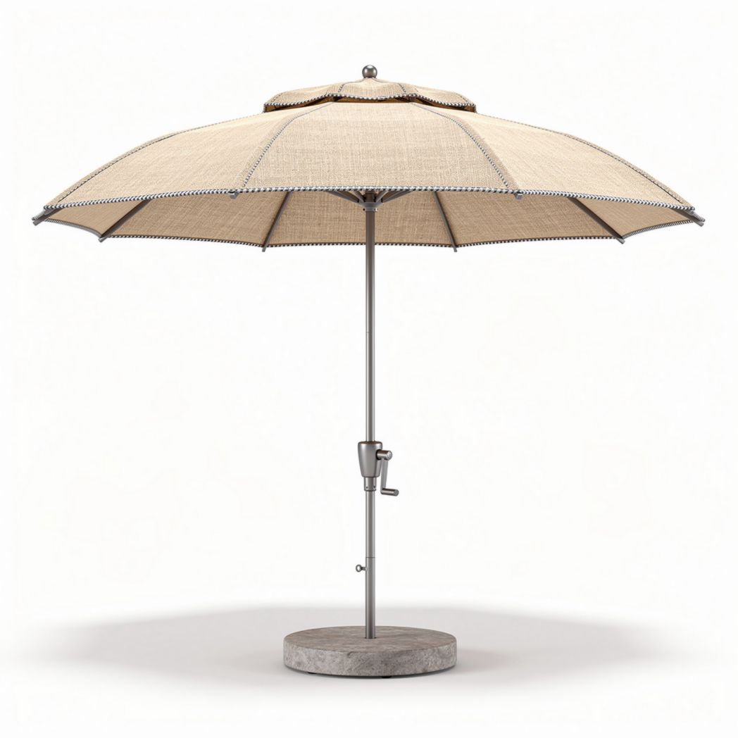 Outdoor patio umbrella with fabric canopy and stone base 200 x 200 x 250cm