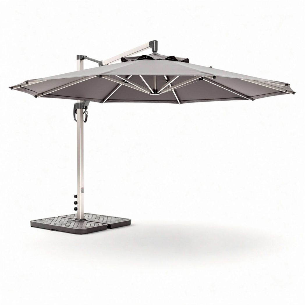 Cantilever patio umbrella with aluminum frame and gray canopy 300 x 300 x 250cm