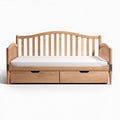 Wooden twin-size bed frame with storage drawers and slatted backrest