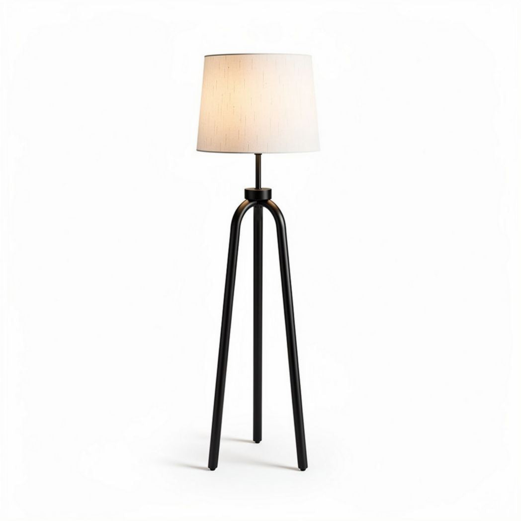 Tripod floor lamp with fabric shade and metal base in black 30 x 30 x 150cm