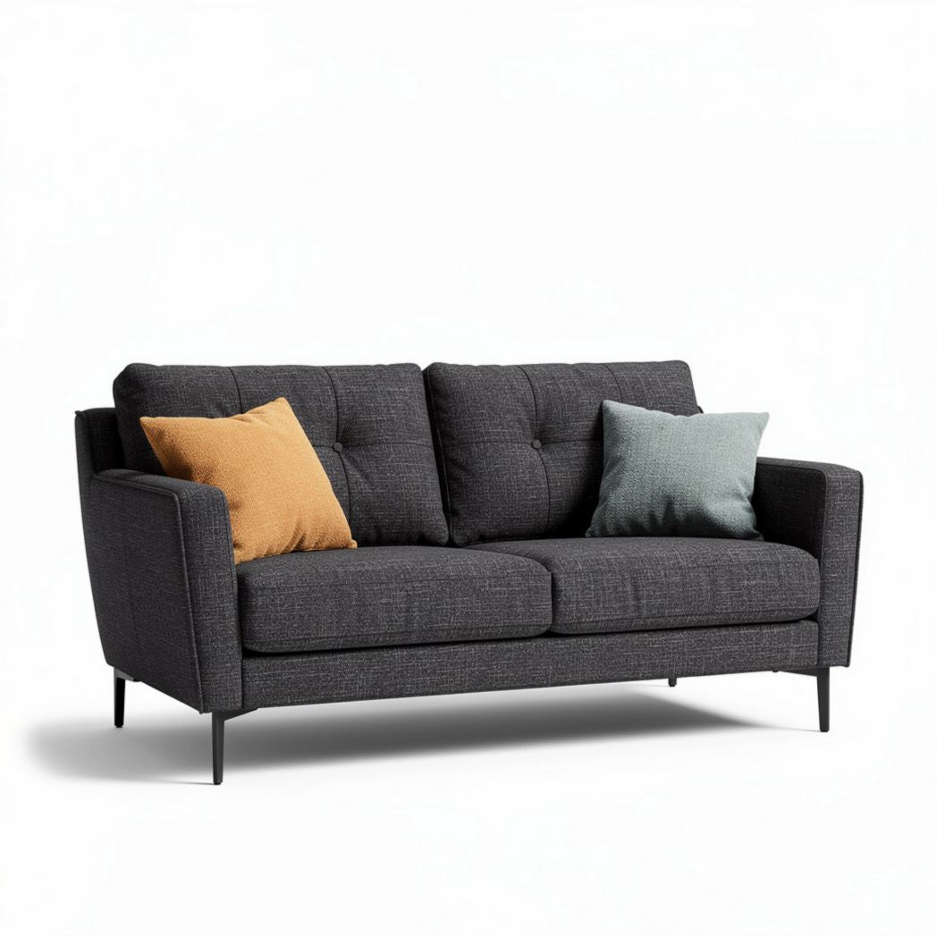 Modern fabric sofa with removable cushions in dark grey 200 x 90 x 85cm